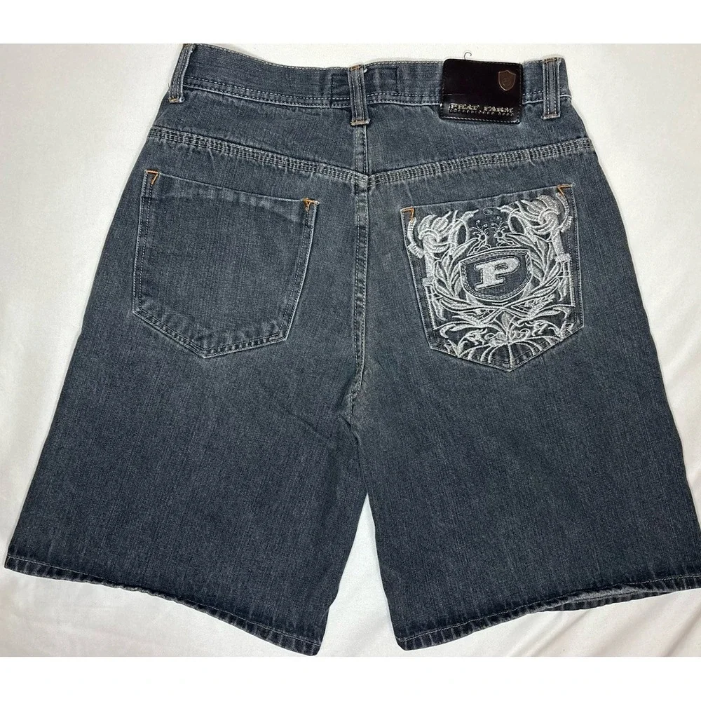 Vintage 90s Y2K Phat Farm Baggy Shorts Men's Size 32 Blue Denim Embroidered